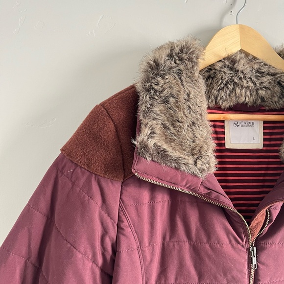 Carve Designs | Mauve Zip Up Fur Collar Coat Jacket - Picture 3 of 8